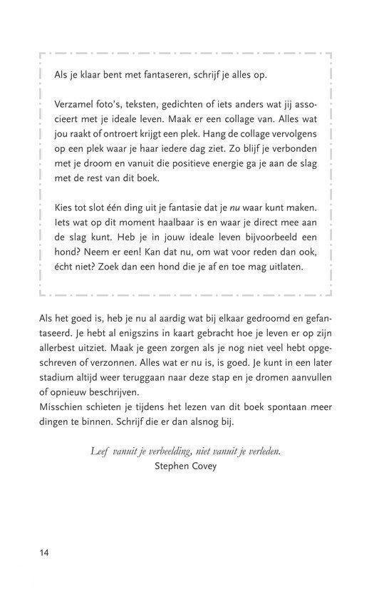 Boekpagina met tekst en oefening om een collage te maken. Vraagt om een hond te zoeken.