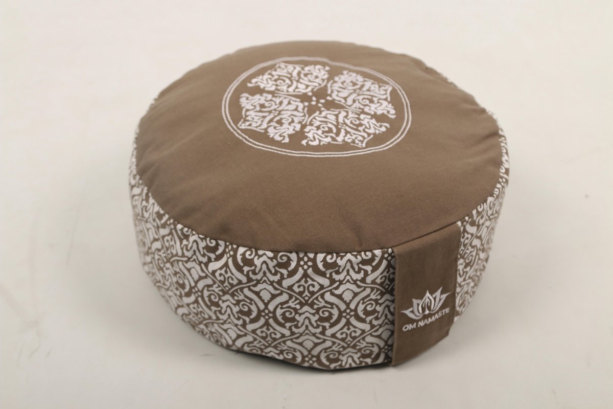 Om Namaste Design Meditatiekussen Zitkussen - Rond - Grijs met Wit