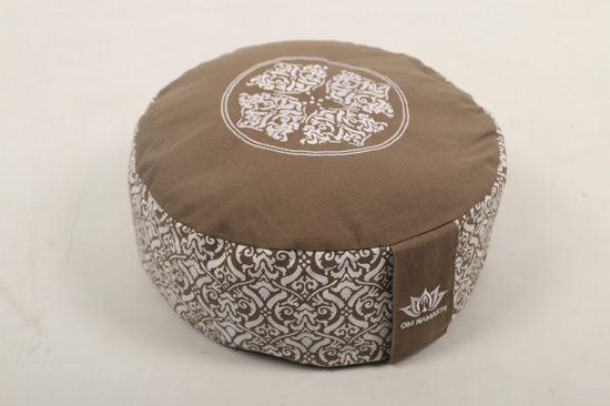 Om Namaste Design Meditatiekussen Zitkussen - Rond - Grijs met Wit