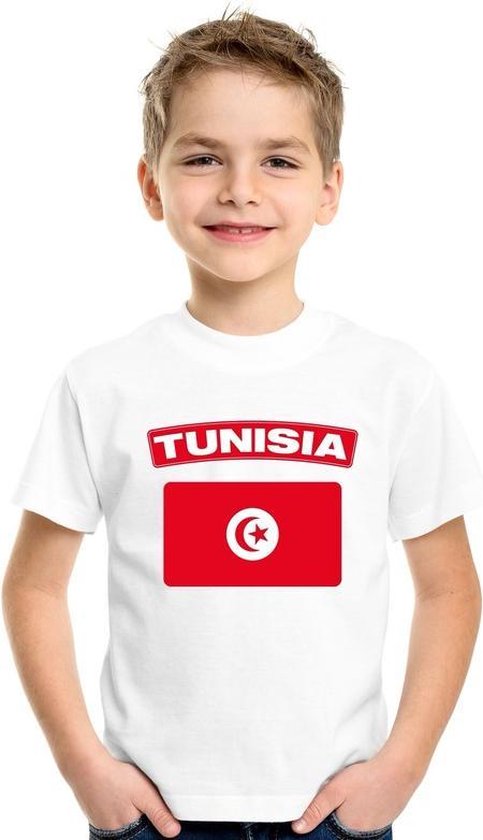 Tunesie t-shirt met Tunesische vlag wit kinderen 146/152