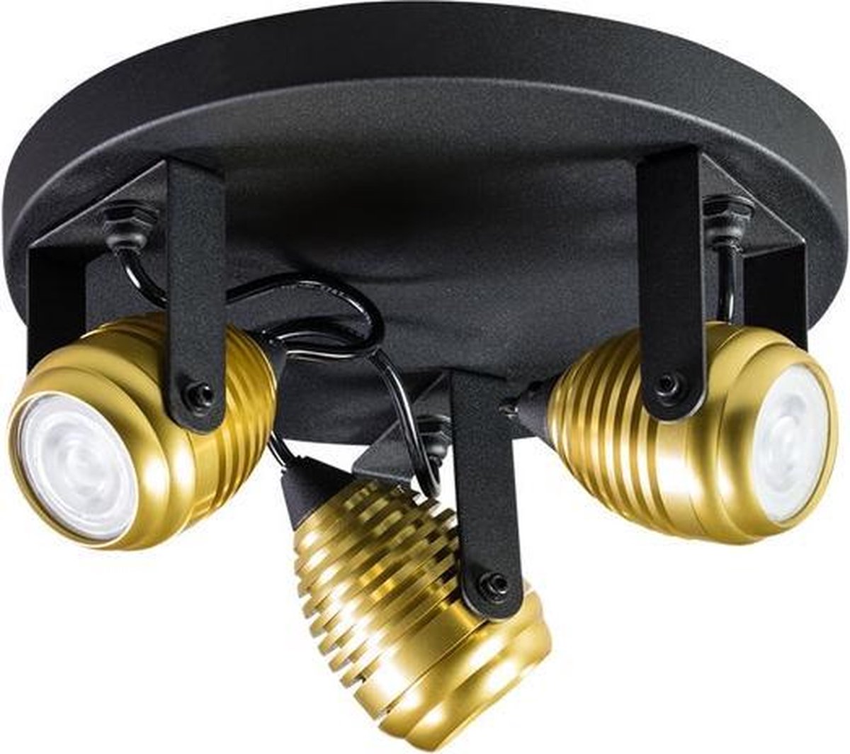 Spot Wasp met drie kapjes - Goud - Zwart - Plafondlamp - Gouden lamp - Goud plafondlamp - Industriële lamp