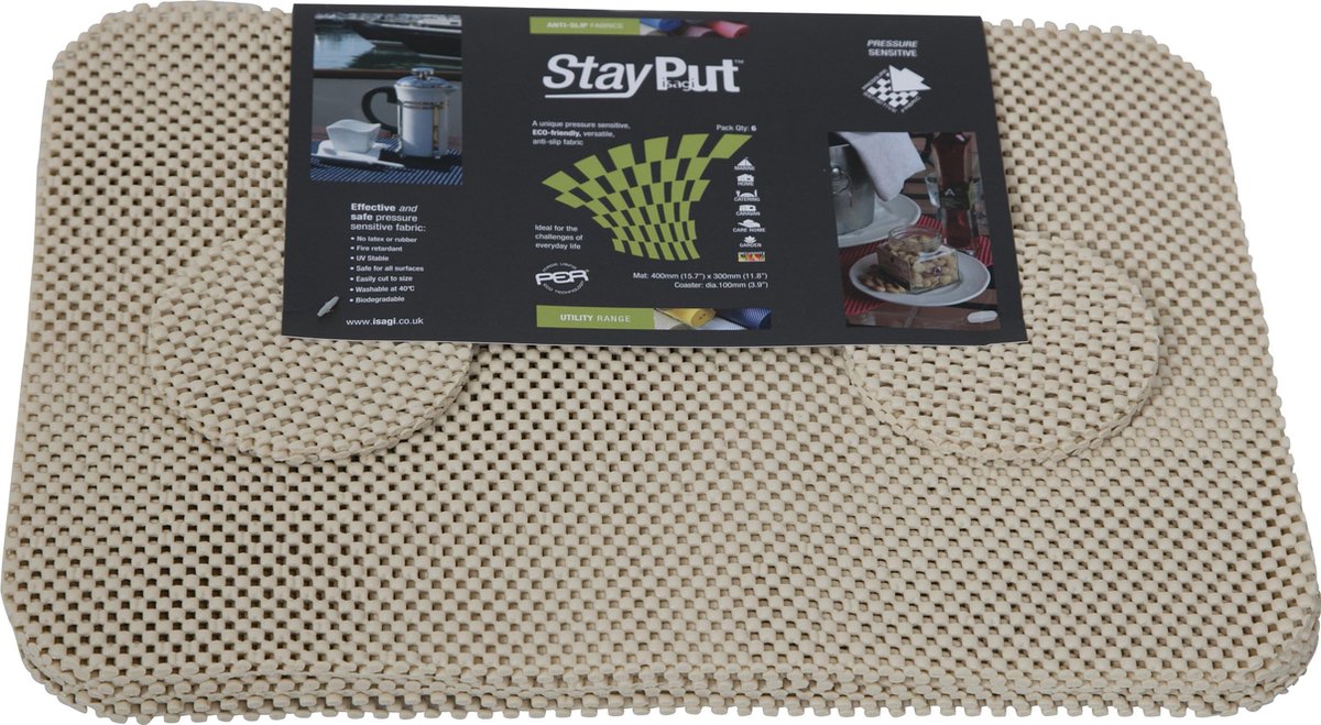 Isagi StayPut 6 stuks crème anti-slip Placemats en Onderzetters