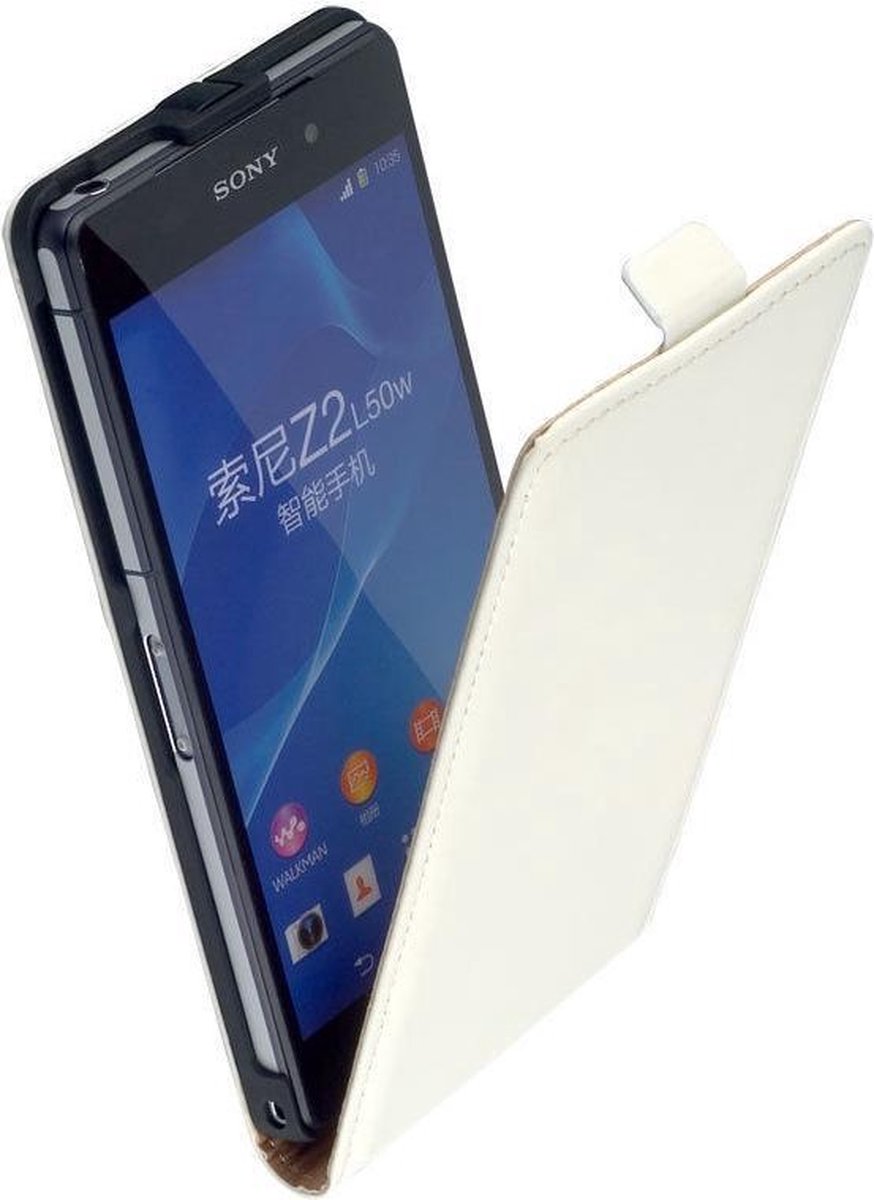 LELYCASE Wit Lederen Flipcase Cover Hoesje Sony Xperia Z2