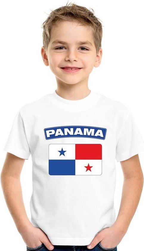 Panama t-shirt met Panamese vlag wit kinderen 134/140
