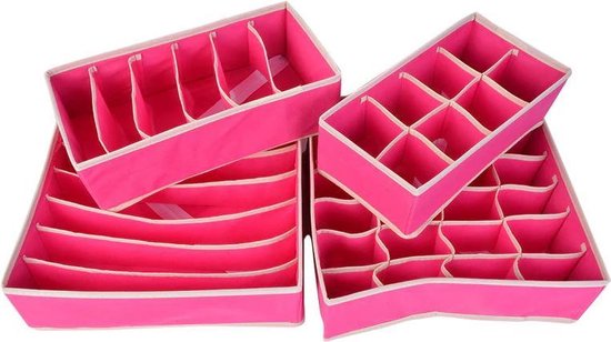 Ensemble de rangement pour vêtements - 4 pièces - Rose - Boîtes de rangement transparentes pour votre garde-robe