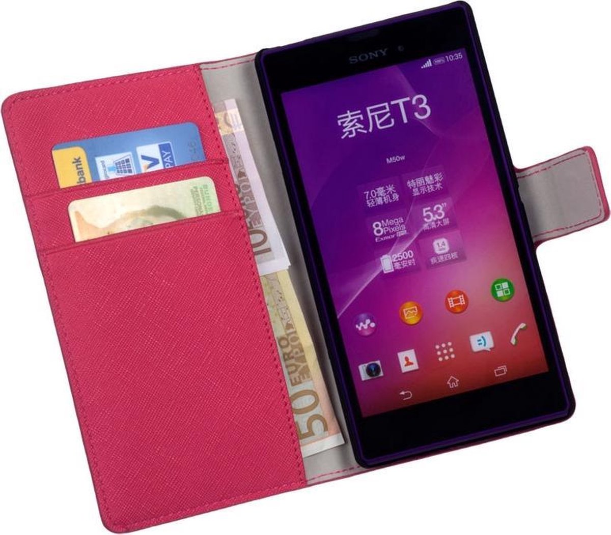 HC Roze Sony Xperia Style T3 Book Flip Case Wallet Cover Hoesje