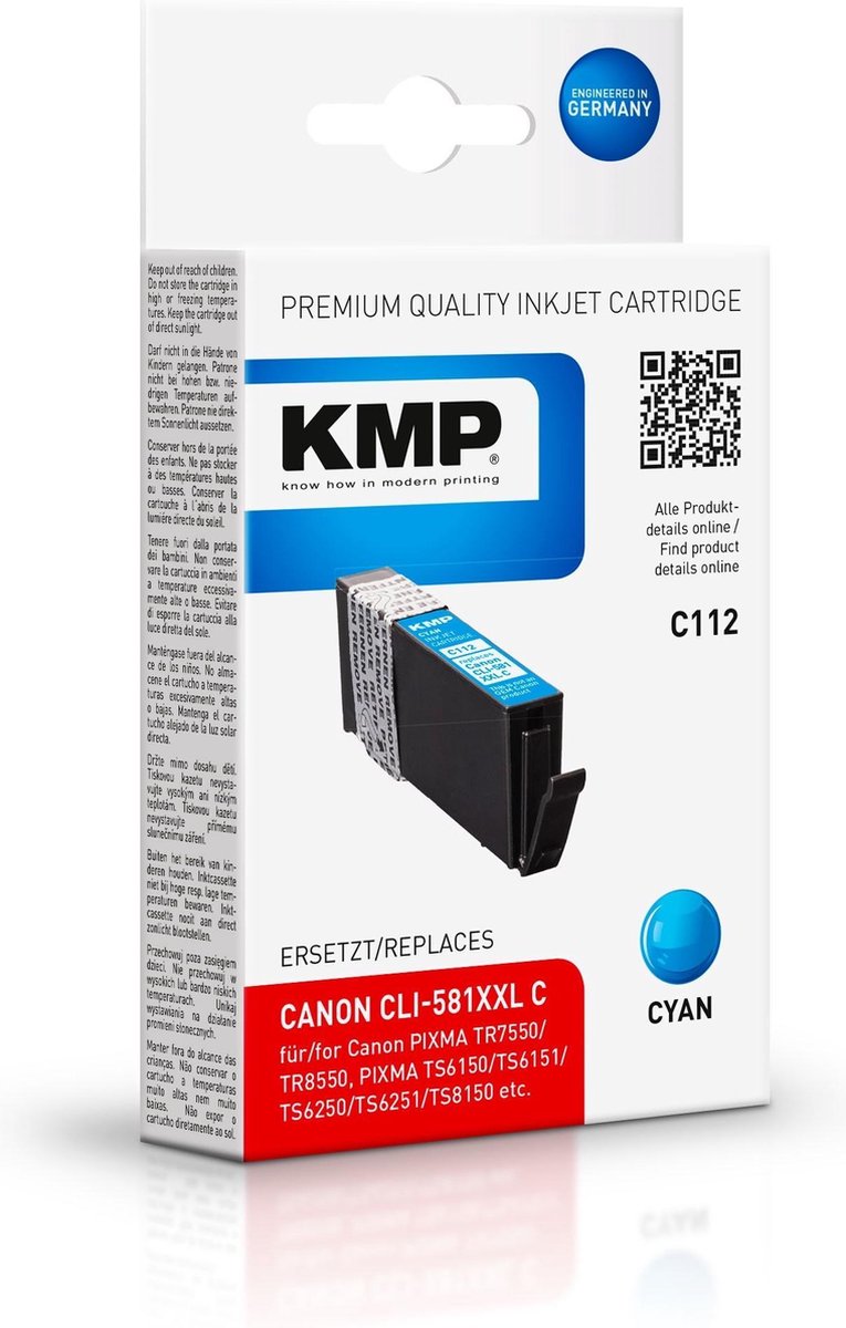 KMP Inkt vervangt Canon CLI-581C XXL Compatibel Cyaan C112 1578,0203