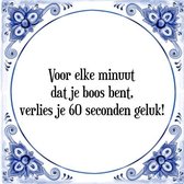 Tegeltje met Spreuk (Tegeltjeswijsheid): Voor elke minuut dat je boos bent, verlies je 60 seconden geluk! + Kado verpakking & Plakhanger