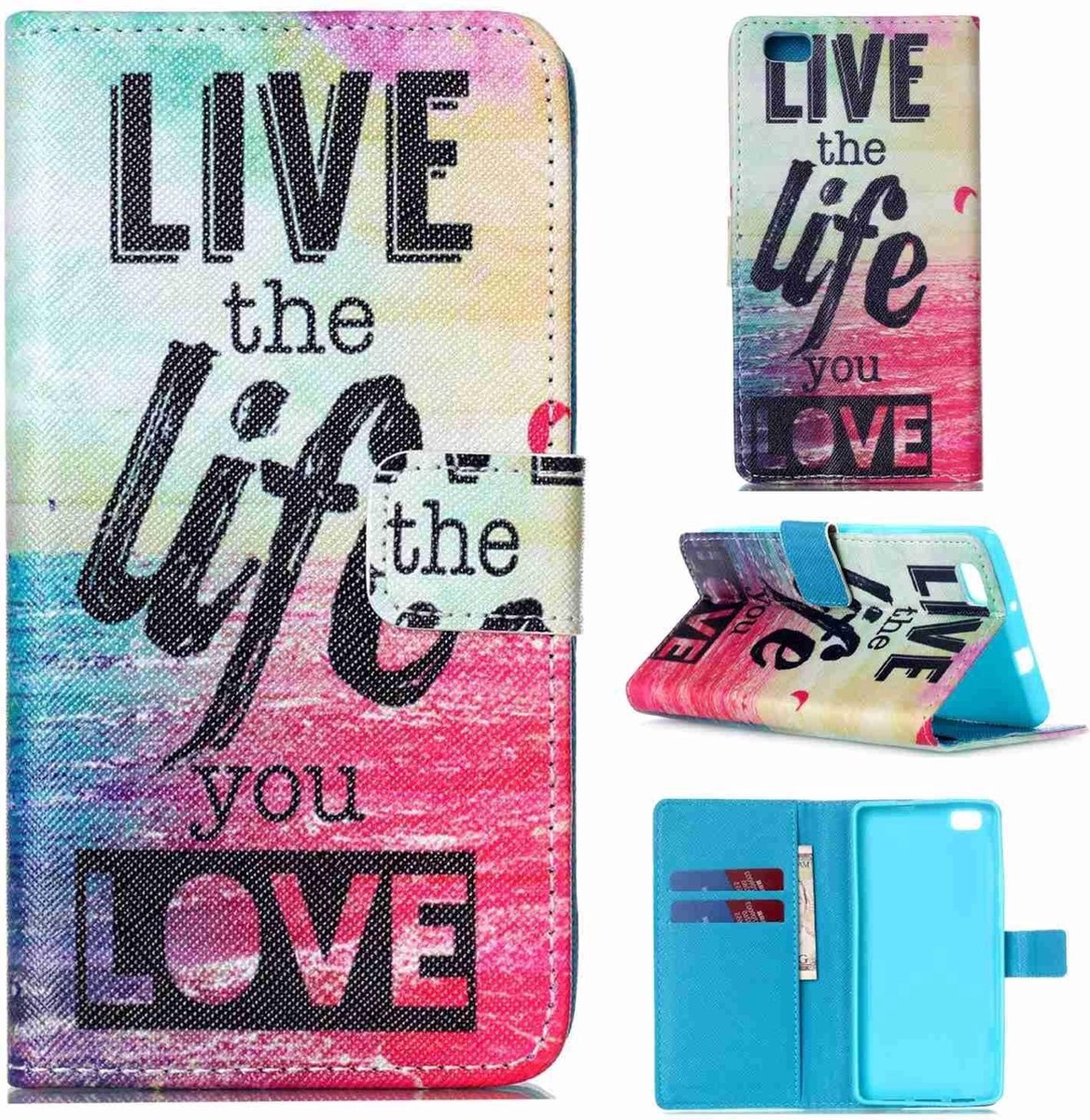 iCarer Live the life print wallet case hoesje Geschikt voor: Huawei Y6