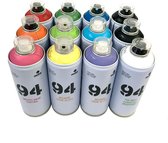 MTN94 Spuitbussen pakket - 12 kleuren lage druk en matte afwerking graffiti spuitverf - 400ml