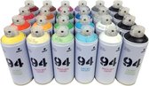 MTN94 Spuitbussen pakket - 24 kleuren lage druk en matte afwerking spuitverf - Graffiti verf voor vele doeleinden zoals voor diy, klussen, graffiti, hobby en kunst