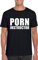 Porn instructor tekst t-shirt zwart heren XL