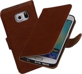 MP Case Bruin vintage lederlook hoesje voor de Samsung Galaxy S6 Edge Wallet Case - Booktype - Telefoonhoesje - smartphonehoesje - beschermhoes.