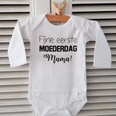 Rompertje baby tekst cadeau eerste moederdag | fijne eerste moederdag mama | Lange mouw | wit zwart | maat 62/68