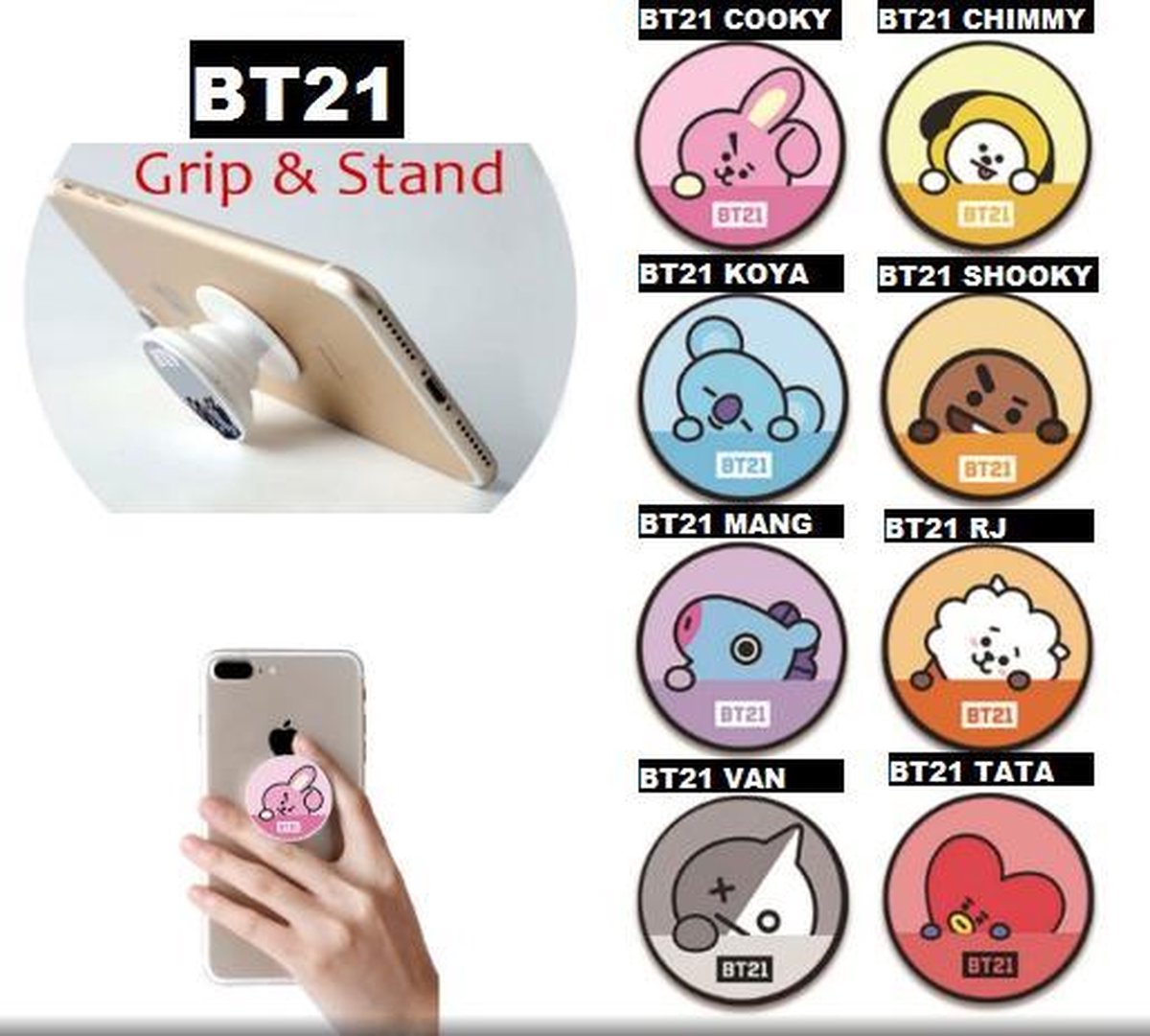 Shooky Cooky Popsocket Popdots BT21 Silicone Mobilegrip/Mobile