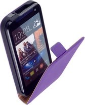 LELYCASE Premium Paars Lederen Flip Case Hoesje HTC Desire 310
