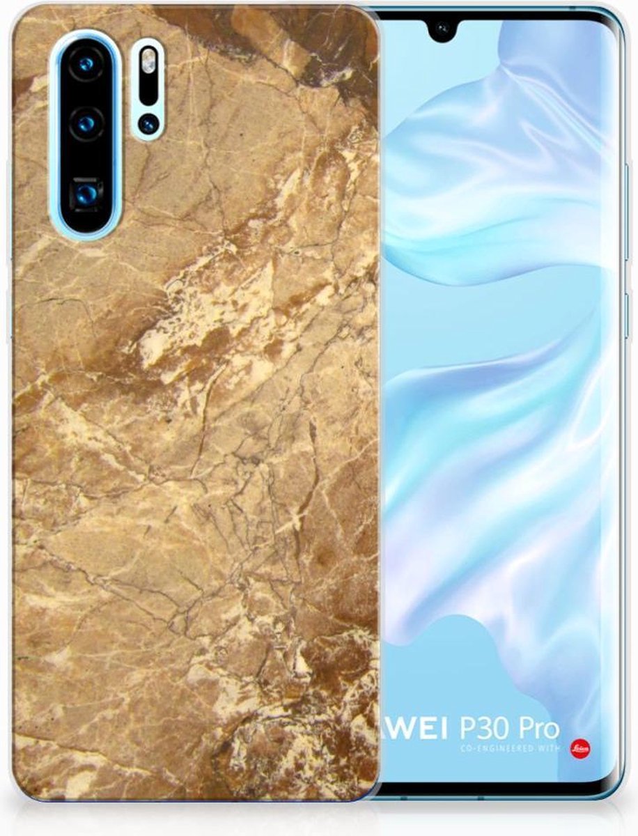 Huawei P30 Pro TPU Siliconen Hoesje Marmer Creme