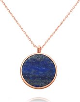 Fate Jewellery Ketting FJ4060 - Round Lapis Lazuli - 925 Zilver - Rosé verguld - Lapis Lazuli natuursteen - 45cm