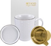Tokyo Design Studio - Nippon White - Theemok Set. Inclusief Theefilter en Tea Tip - in luxe geschenkdoos - Wit met Goud - 380ml