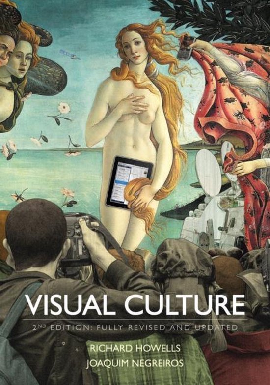 Couverture du livre Visual Culture 2nd Edition, représentant une interprétation moderne de La Naissance de Vénus de Botticelli, tenant une tablette tout en étant photographiée.