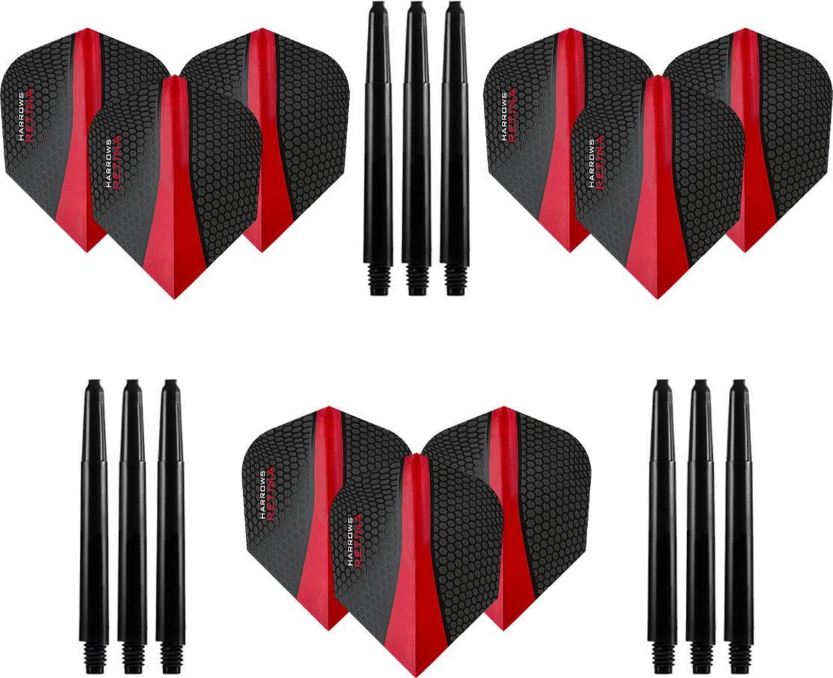9 stuks Retina - Rood - Darts flights - en 9 stuks - Medium - darts shafts
