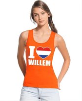 Oranje I love Willem tanktop shirt/ singlet dames - Oranje Koningsdag/ Holland supporter kleding S