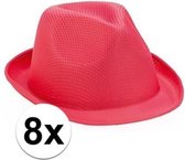 8x Roze trilby hoedjes voor volwassenen