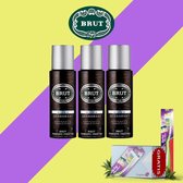 Brut Must Deodoreant 200ml - 3 Pack Voordeelverpakking + Colgate Zig Zag Tandenborstel