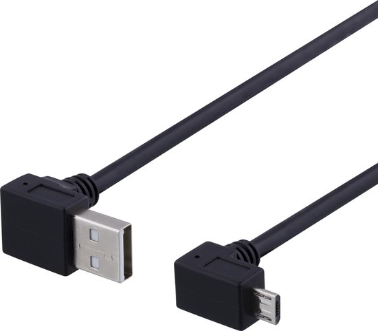 DELTACO USB-301SV USB naar Micro-USB kabel - Haaks contact - 1 meter -  Zwart | bol.com