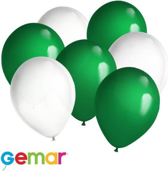 30x Ballonnen Wit en Groen (Ook geschikt voor Helium)
