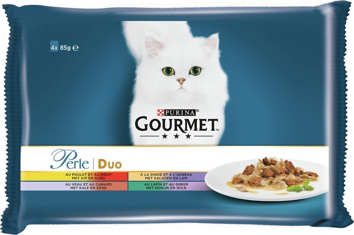 Gourmet Gourmet Perle - Duo van Vlees - Kattenvoer - 4 x 85 g