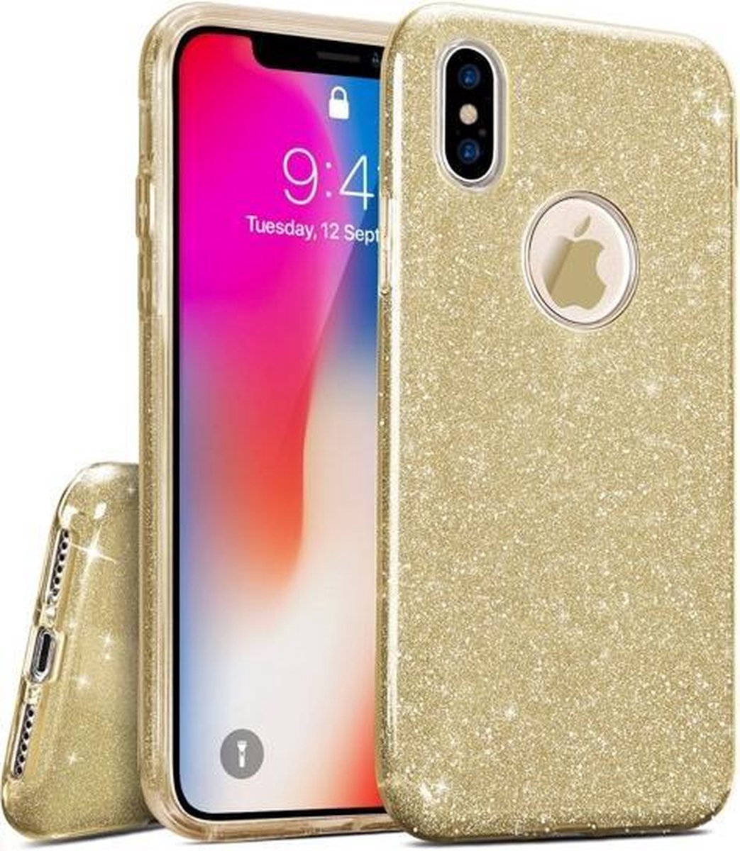 HB Hoesje Geschikt voor Apple iPhone XS Max - Goud - Glitter Back Cover