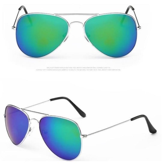Aviator zonnebril zilver met blauw/groene glazen voor volwassenen - Piloten... |