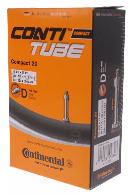 Continental Compact 20 - Binnenband Fiets - Frans Ventiel - 40 mm - 20 x 1 1/4 - 1 3/8 - 1.75 - 2.00 van Continental — afbeelding 2
