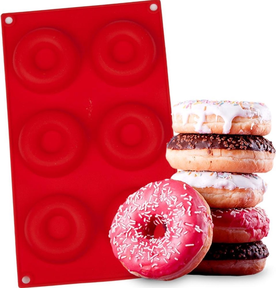 Siliconen Donutvorm – Donut Bakvorm Bakblik – Siliconen Mal – Rood