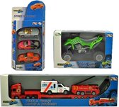 Pakket speelgoedvoertuigen auto's trailer