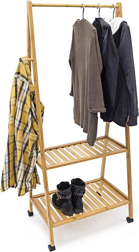 relaxdays Luxe, groot kledingrek - Met wielen - Houten kledingstandaard -  Bamboe hout. | bol.com
