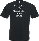 Mijncadeautje Unisex T-shirt zwart (maat M) Een echte kok flikkert alles in de wok