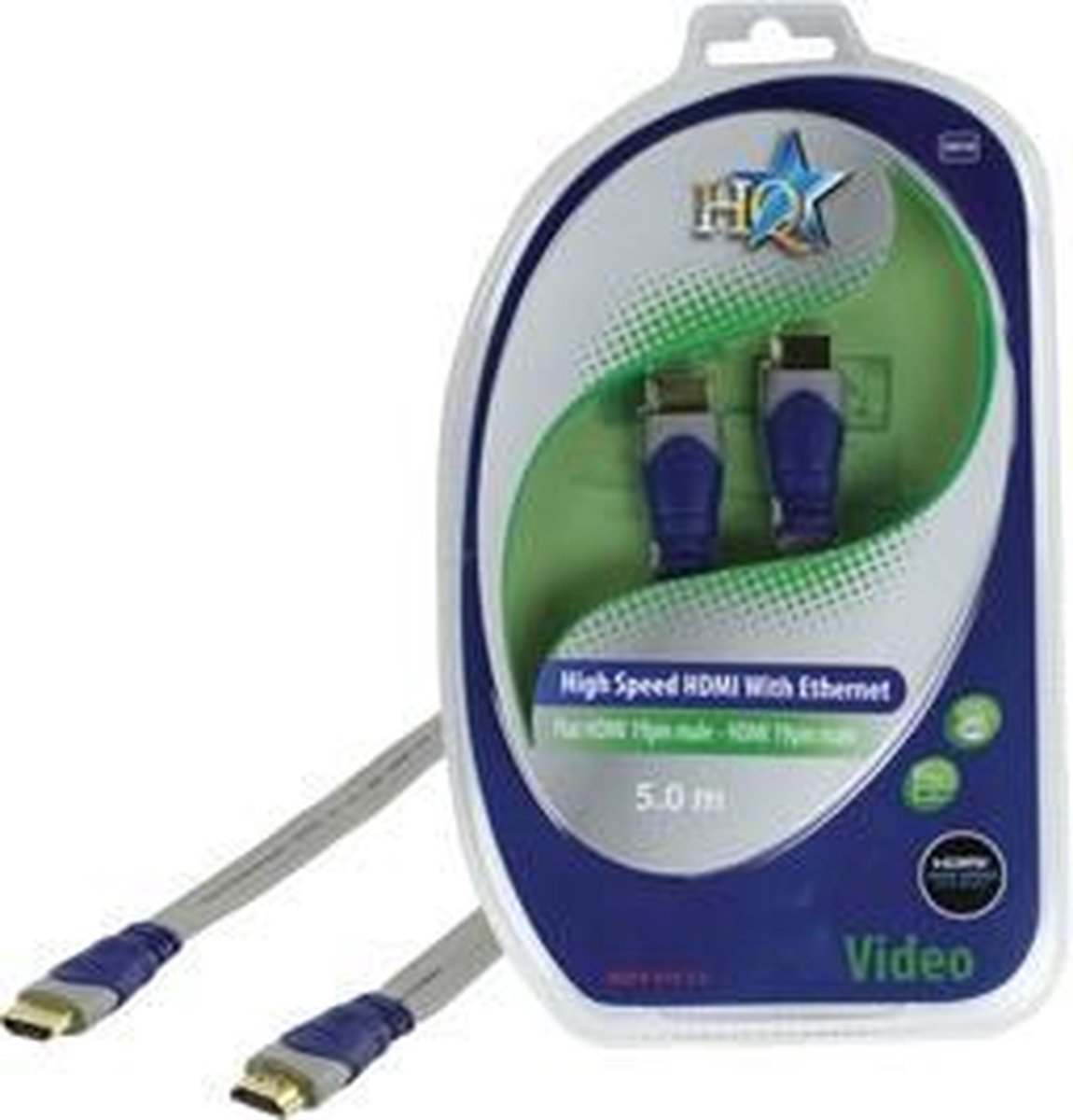 HQ - 1.4 High Speed platte HDMI kabel - 5 m - Grijs/Blauw