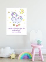 Gepersonaliseerde Poster Babykamer Of Kinderkamer, Poster Met Naam Van Kind, Gepersonaliseerd Kraamcadeau. Inclusief Fotolijst ! 50x70 Cm (B2). Unicorn. Let Her Sleep, For When She Wakes She Will Move Mountains