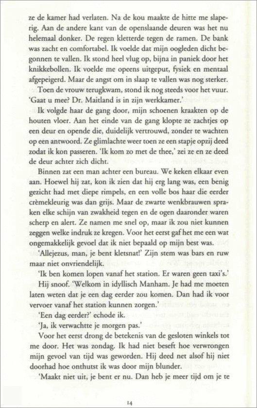 Pagina uit een boek met Nederlandse tekst, beginnend met 'ze de kamer had verlaten. Na de kou maakte de hitte me slapen...'