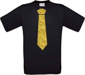 Stropdas t-shirt glitter goud maat 134/146 zwart