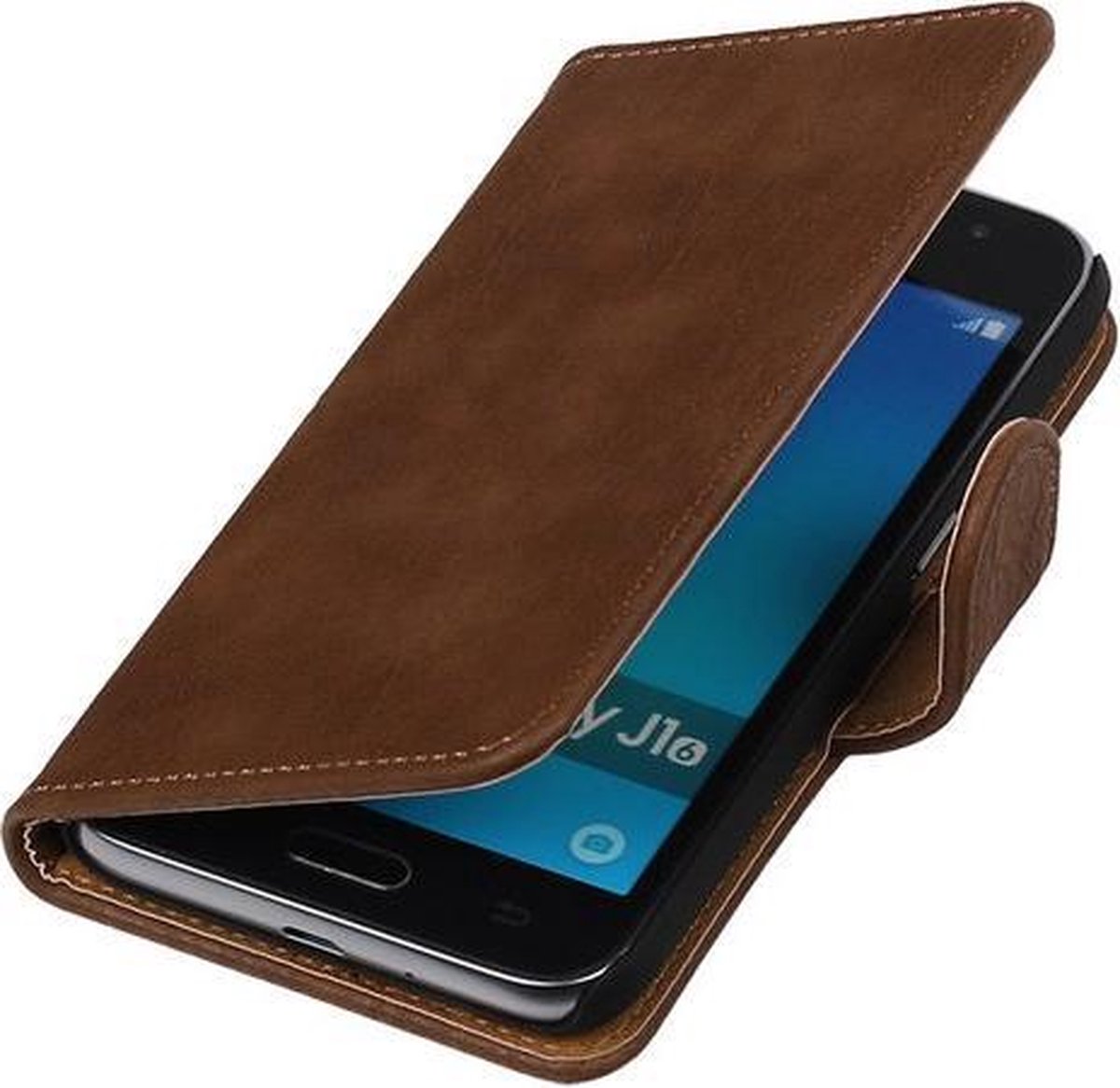 Bruin Hout booktype cover hoesje voor Samsung Galaxy J1 Nxt / J1 Mini