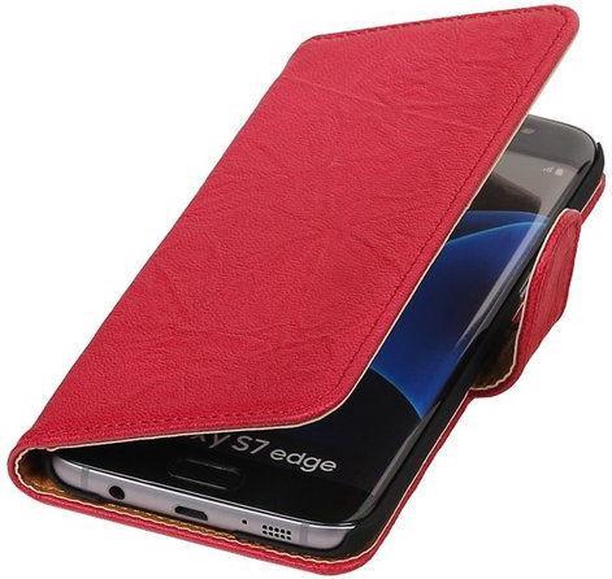 Fuchsia echt lederen Hoesje voor Samsung Galaxy S7 bookcase