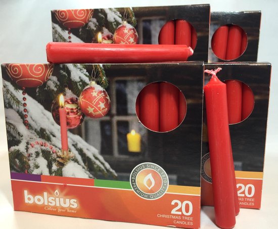 Kerstboomkaarsjes Bolsius 97/13 kleur rood - 80 stuks in 4 verpakkingen |  bol.com