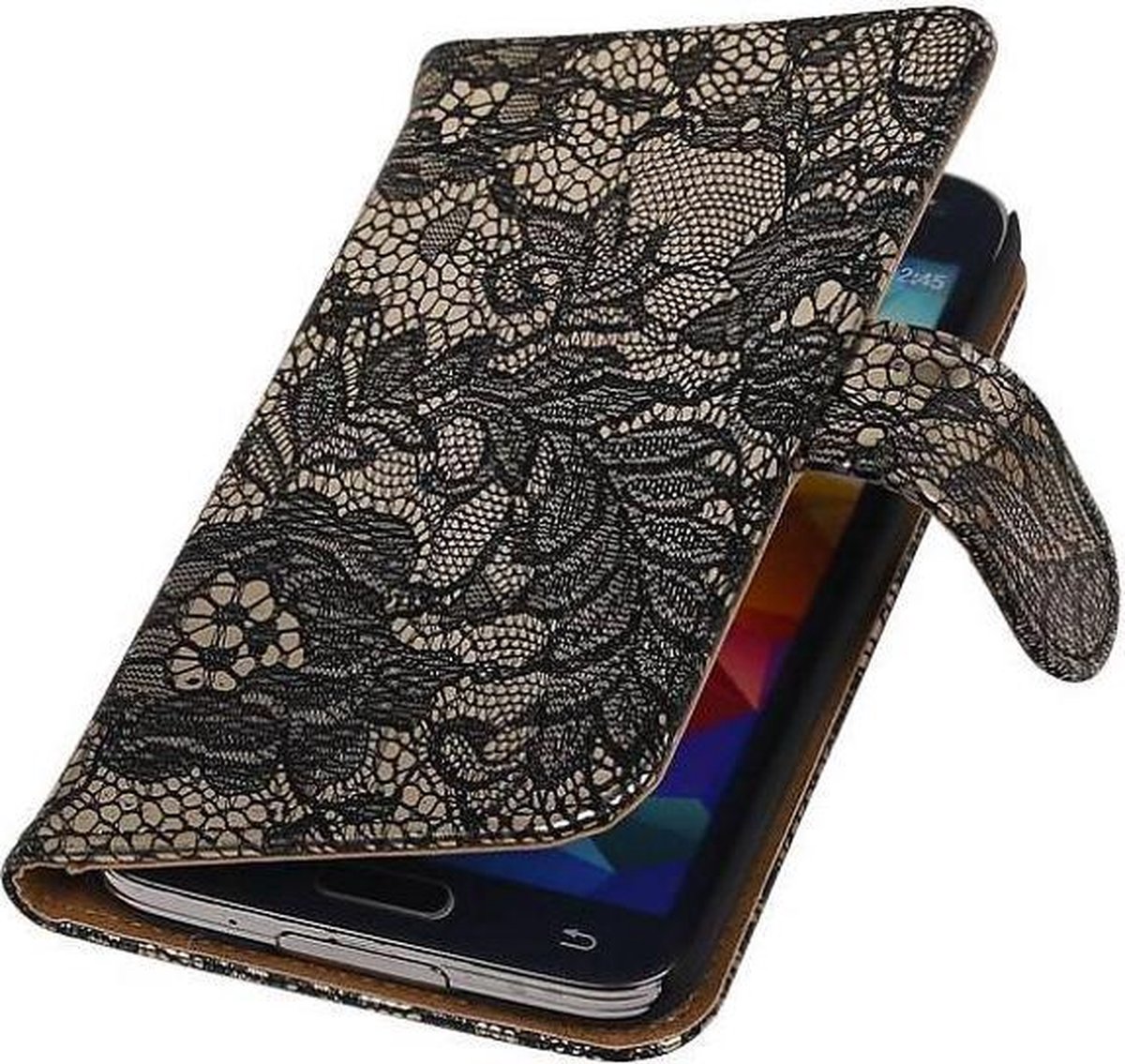 Lace Bookstyle Wallet Case Hoesjes Geschikt voor Samsung Galaxy Core i8260 Zwart