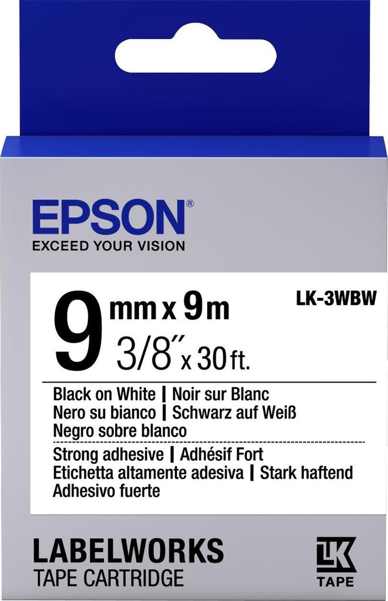 Epson Strong Adhesive Tape - LK-3WBW Strng adh Blk/Wht 9/9