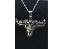 Zilveren Indiaan Stier kop hopi style ketting hanger