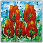 Arcylverf schilderij - Schilderij Red Tulips II op canvas - 80x80 - woonkamer