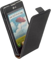 Lelycase Zwart LG Optimus L5 2 Dual E455 Leer Flip case case Telefoonhoesje